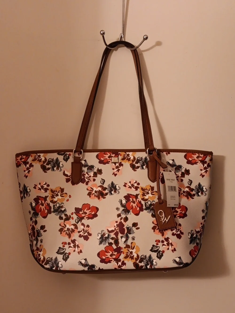 Nine West Floral Tote with Brown Trim